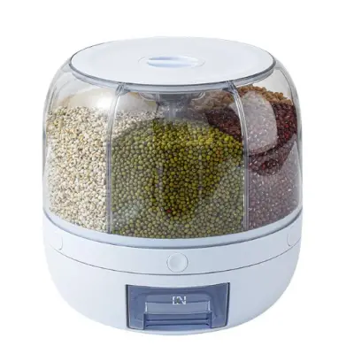 Dozator de cereale , rotativ 360, 6 compartimente, capacitate 3 L, rezistent la umezeala, inchidere etansa, alb