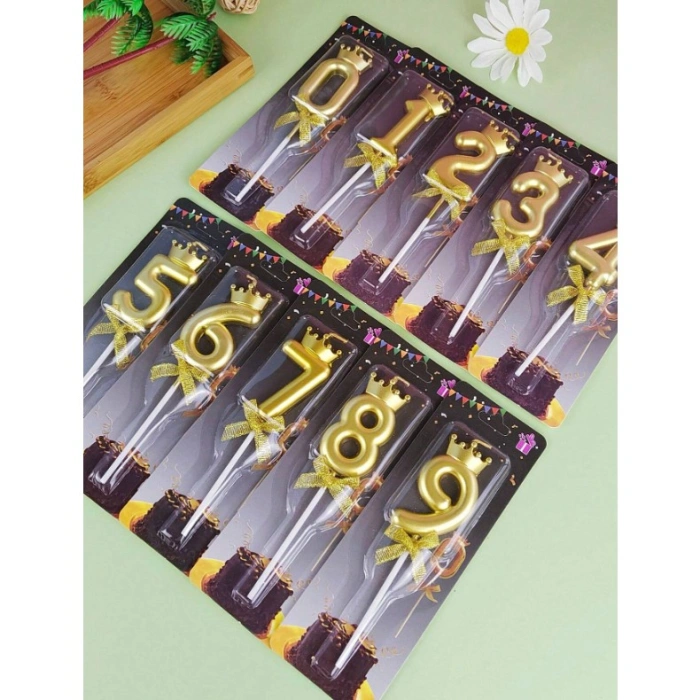 Lumanare pentru Tort Cifra 7, Model Coroana, Gold, , Party