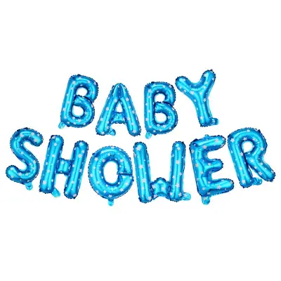 Set Baloane din Folie Metalizata, , Model Baby Shower, Litere de 40 cm, Baloane Party, Ambalaj Individual, Pai, Ata si Adeziv Incluse, Umflare cu Aer sau Heliu, Albastru