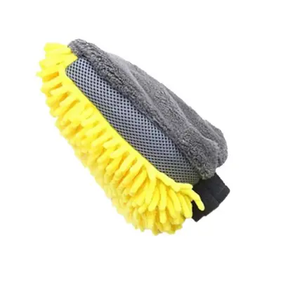 Manusa de Spalat Auto, , Manusa 2 in 1, pentru Detailing Auto pe 2 Fete cu Perie si Microfibra Velvet, Galben/Gri