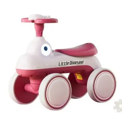 Bicicleta Pentru Copii, , Fara Pedale, Cu Patru Roti, Din Plastic Rezistent, Fara BPA, Cu Muzica Si Lumini, Model Dinozaur, 50x27x40 Cm, Roz