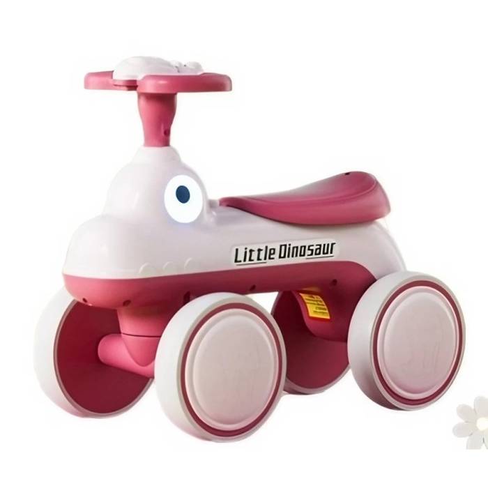 Bicicleta Pentru Copii, , Fara Pedale, Cu Patru Roti, Din Plastic Rezistent, Fara BPA, Cu Muzica Si Lumini, Model Dinozaur, 50x27x40 Cm, Roz