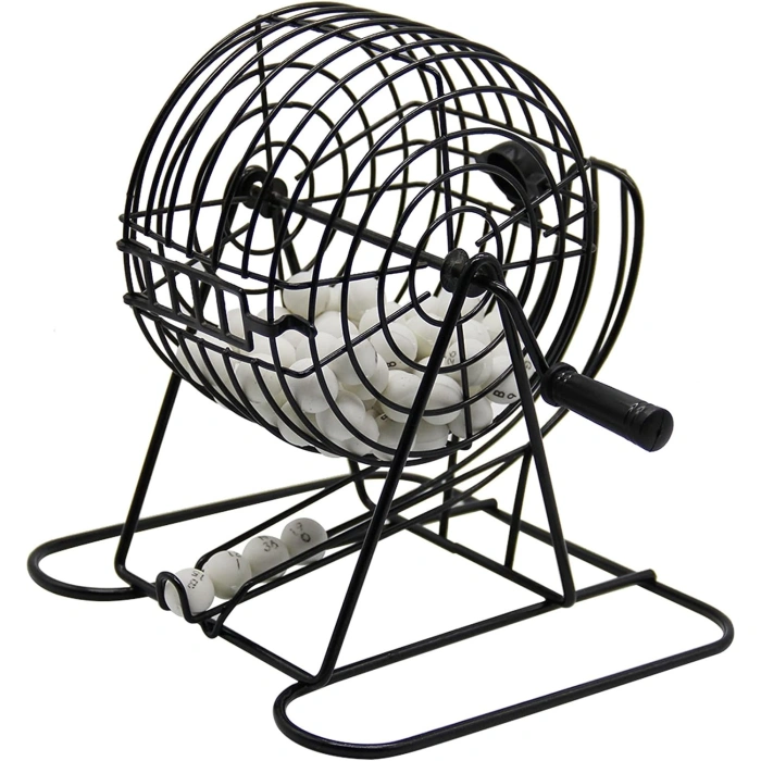 Joc Bingo , din metal, 75 bile albe, portabil, 21 x 21 cm, negru