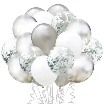 Set 15 baloane pentru petrecere, , alb/argintiu, 30 cm