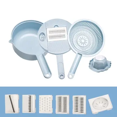 Razatoare multifunctionala  pentru legume, fructe, branzeturi, 10 piese, 27.6x8 cm, albastru