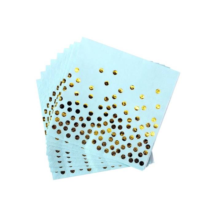 Set 20 de Servetele de Masa, , Imprimeu cu Buline Aurii, din Hartie, 17 x 17 cm, Albastru