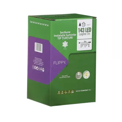 Sectiune de Craciun ® Tip Turturi, 8 jocuri de lumini Sectiu 5 m, 143 LED-uri, Interconectabila, Fir Alb, Alb Cald