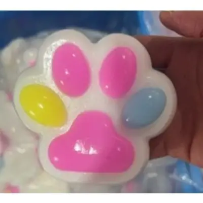 Jucarie Antistres Squishy, , cu Revenire Lenta, Labuta de Pisica Pufoasa, 8.5 x 7.5 cm, Ambalaj Transparent, Alb Roz Multicolor