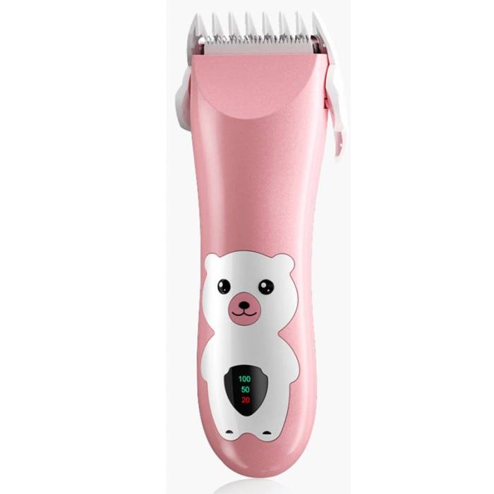 Masina De Tuns Bebelusi si Copii, , Display Digital, Lame Cermice si Inox, Fara Fir, Functie Anti Taiere, Silentios, 50 W, Rezistent la Apa, 2 Accesorii, Incarcator USB, Model Ursulet, Roz
