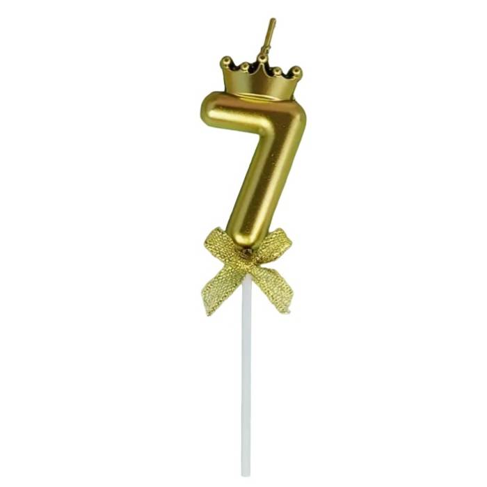 Lumanare pentru Tort Cifra 7, Model Coroana, Gold, , Party
