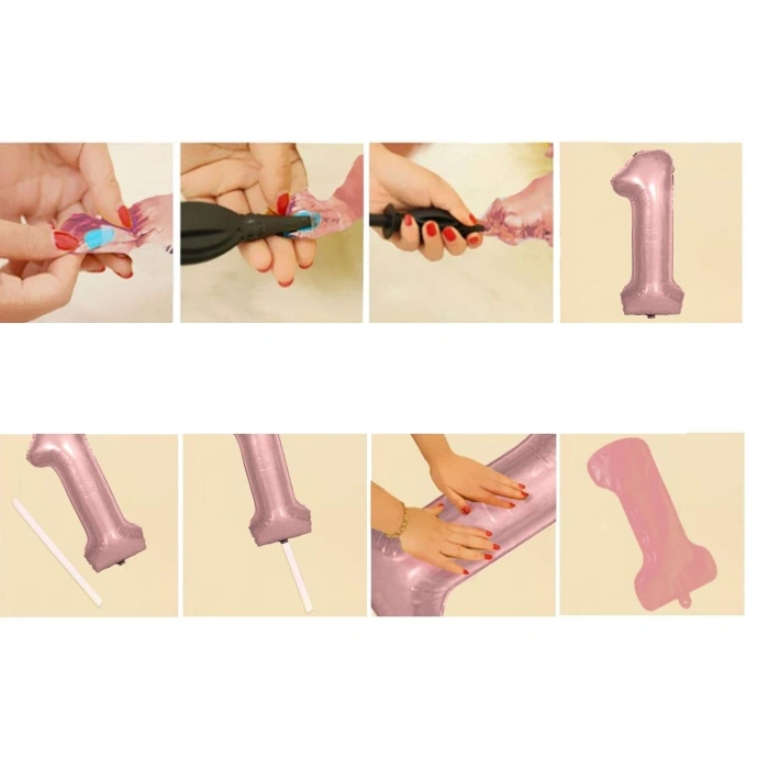 Balon din Folie , Cifra 2, 81 cm, Pentru Aer sau Heliu, Bulk, Roz Auriu