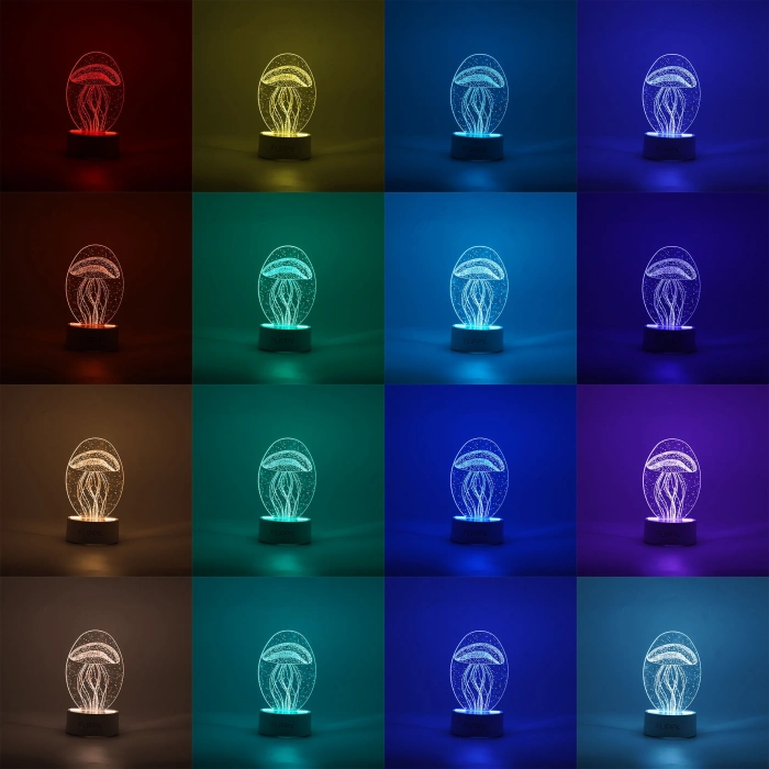 Lampa LED decorativa, , 3D, Meduza, din material acril si lumina multicolora, alb