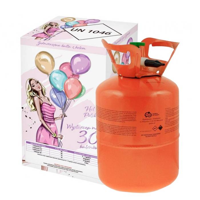 Butelie Heliu de Unica Folosinta, , Butelie pentru 30 Baloane Latex, ideala pentru Petreceri si Evenimente, 0.20 m3, 24 x 24 x 42 cm, Rosu