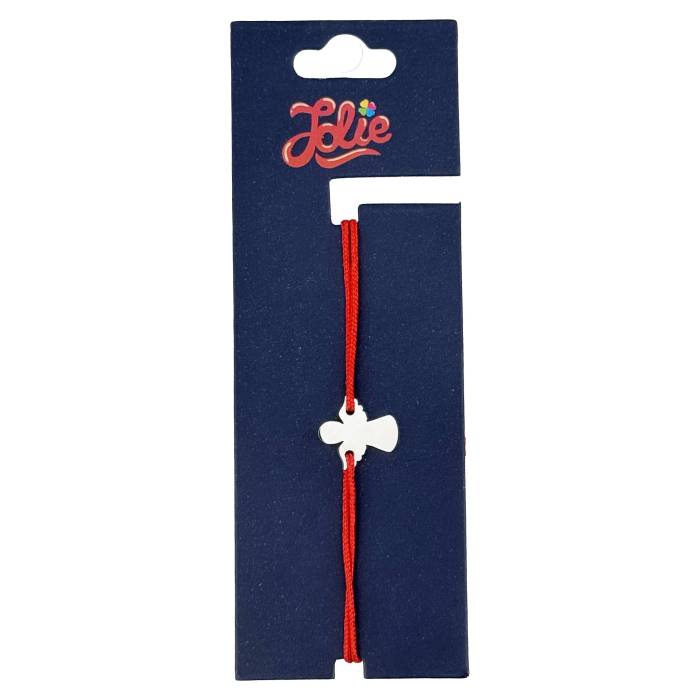 Martisor Bratara Inox pentru Copii, Jolie, Model Inger, din Inox si Metal Inox, Snur Rosu, Argintiu