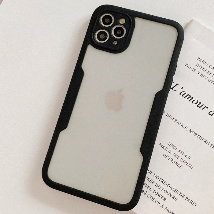 Husa Max Defence pentru iPhone 12 Pro Max, Bumper Negru, Fata Dubla Transparenta, Protectie Antisoc Full 360 ( fata, spate, margini ), 
