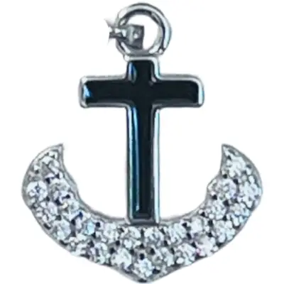 Pandantiv, Jolie Silver, Argint 925, Model Cruce Ancora cu pietre, 13 x 13 mm, 1.1 g