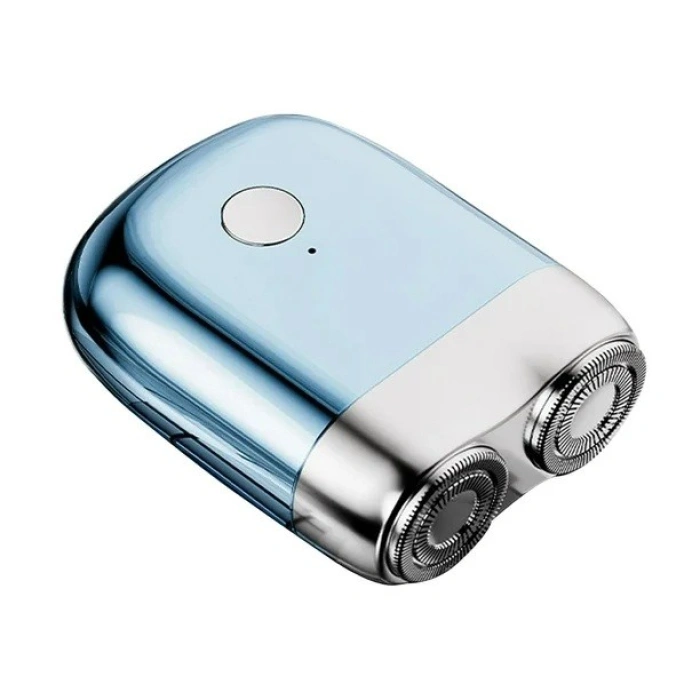Mini Aparat de Ras Electric, , din ABS cu Fibra de Carbon, Portabil, Cap Rotativ Detasabil cu 2 Lame de Otel, Rezistent la Apa, Incarcare Type-C, Autonomie 45 min, Albastru