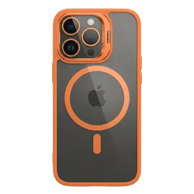 Husa de Protectie Telefon, , Compatibila cu iPhone 17 Pro Max, MagSafe, Acrylic, Suport Metalic Protectie Camera, Anti-Soc, Portocaliu