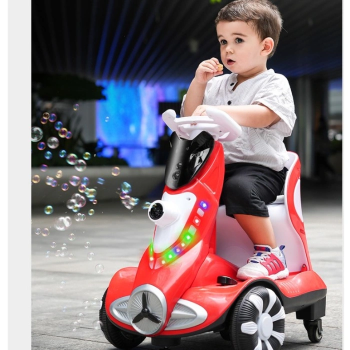 Masinuta electrica cu telecomanda pentru copii, , roti spate rotire 360, 3- 6 ani, curea siguranta, baloane de sapun, lumini si sunete, self control si prin telecomanda, cu pedale de acceleratie si frana, rosie