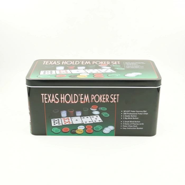 Set de Poker Complex cu 200 de jetoane , Include 2 seturi de carti, Texas Hold`em set, portabil, cutie depozitare
