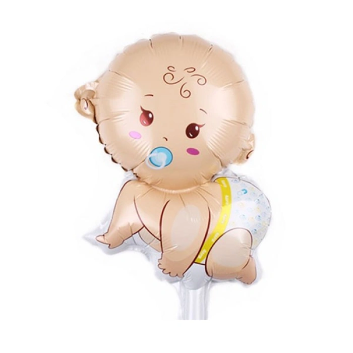 Balon din Folie Metalizata, , Mini Figurina, Model Bebelus Baietel, Tematica Gender Reveal, 45x25 cm, Ambalaj Individual, Pai Inclus, Umflare cu Aer sau Heliu, Multicolor