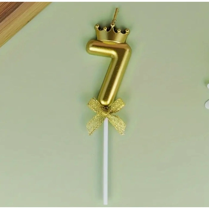 Lumanare pentru Tort Cifra 7, Model Coroana, Gold, , Party