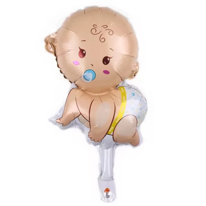 Balon din Folie Metalizata, , Mini Figurina, Model Bebelus Baietel, Tematica Gender Reveal, 45x25 cm, Ambalaj Individual, Pai Inclus, Umflare cu Aer sau Heliu, Multicolor