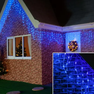 Instalatie de Craciun, ®, Tip Franjuri, 7 m, 200 LED-uri, Interconectabila, Albastru