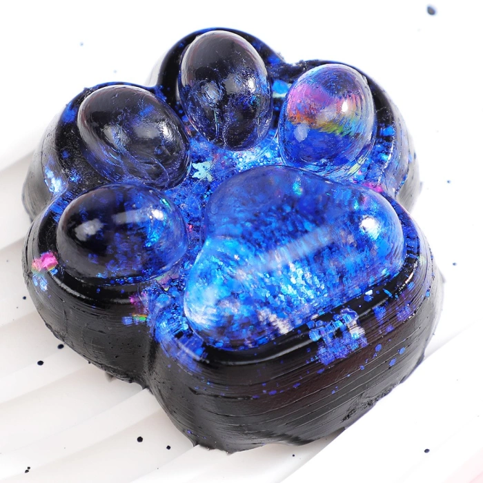 Jucarie Antistres Squishy, , cu Revenire Lenta, Squeeze Pinch Family, Model Labuta de Pisica cu Sclipici, 6.5x6 cm, 60g, Ambalaj Transparent, Albastru-Negru