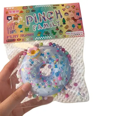 Jucarie Antistres Squishy, , cu Revenire Lenta, Squeeze Pinch Family, Model Gogoasa, 6x6 cm, 99g, Ambalaj Transparent, Albastru