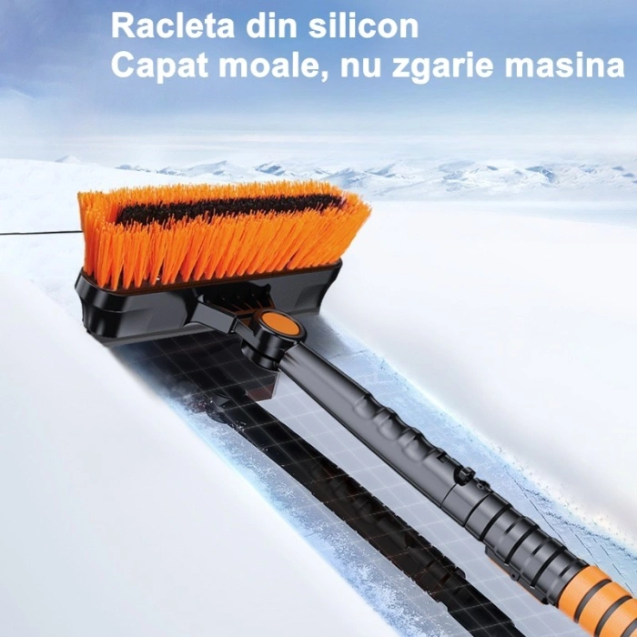 Lopata pentru zapada , 5 in 1, Perie, Racleta, 2 tipuri de Lopeti, Rotativa, Telescopica, Detasabila, Material Aluminiu si ABS, 100 x 25 cm, negru