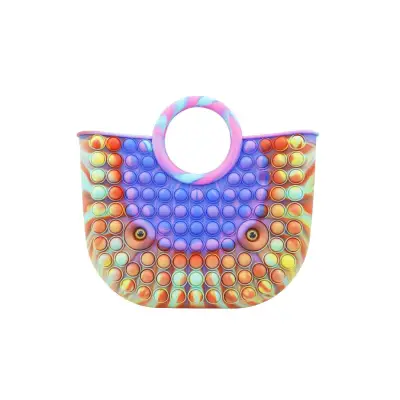 Jucarie Antistres din silicon , Pop It Now And Flip It, Geanta mare, 28 cm, Multicolor, V5