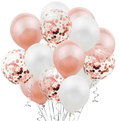 Set 15 baloane pentru petrecere, , rose gold/ alb, 30 cm