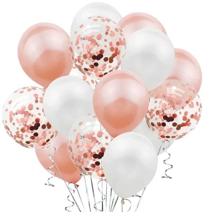 Set 15 baloane pentru petrecere, , rose gold/ alb, 30 cm