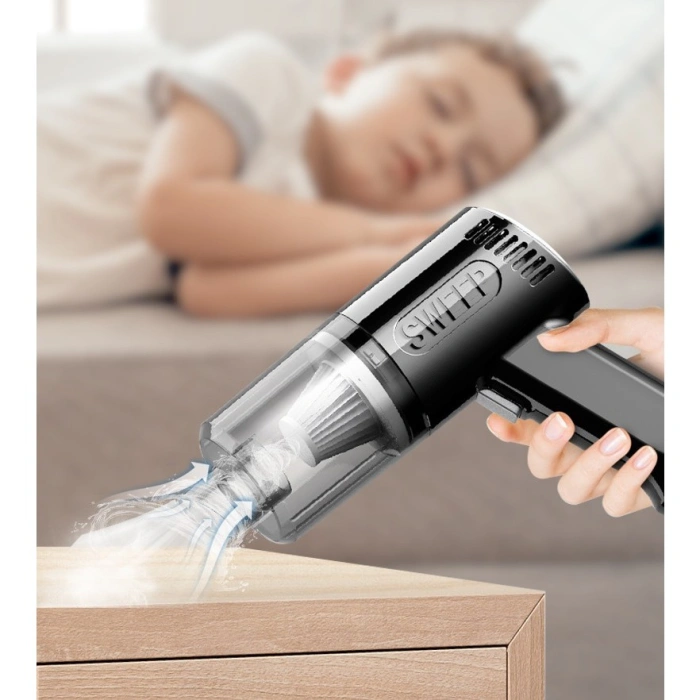 Aspirator Portabil Fara Fir, , Tip Pistol K7, Pentru Casa si Masina, Incarcare USB, Autonomie 30 Min, 36 x 17 cm, Negru