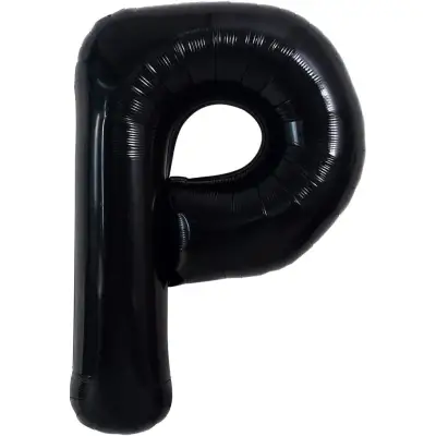 Balon Folie Metalizata Litera P, , 40 cm, Umflati cu Heliu sau Aer, Ambalaj Individual, Pai inclus, Negru
