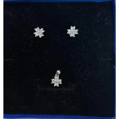 Set Argint 925, Jolie Silver, Floare 4 Petale Pietre Albe, 1.83 g,, Jolie Silver
