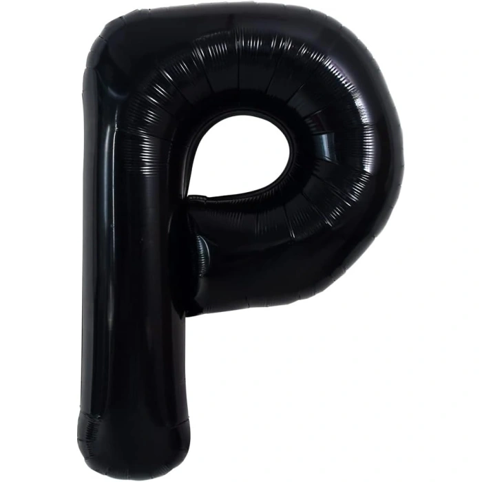 Balon Folie Metalizata Litera P, , 40 cm, Umflati cu Heliu sau Aer, Ambalaj Individual, Pai inclus, Negru