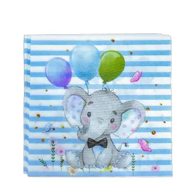 Set 20 de Servetele de Masa, , Imprimeu Elefant, din Hartie, 16.5 x 16.5 cm, Albastru