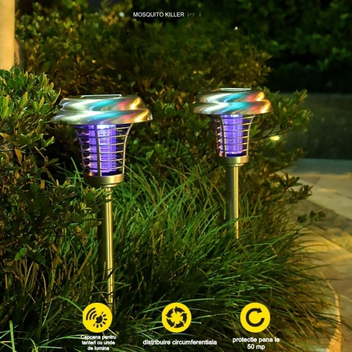 Lampa solara tip torta , anti-insecte, tantari, UV, LED, 1.2V, IP65, 1 LED, material ABS, 48 x 14 cm, gri