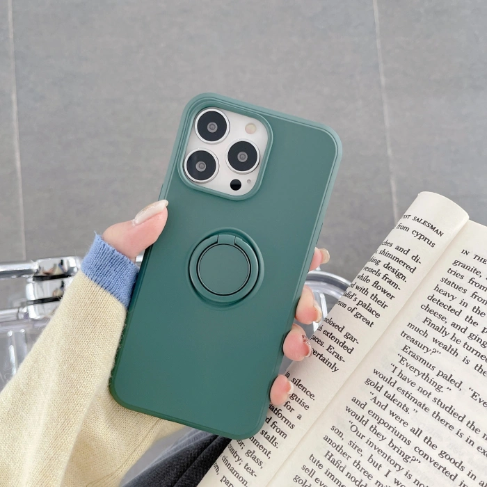 Husa protectie  compatibila cu Apple iPhone 13 Pro Max Liquid Silicone Ring cu suport rotativ Verde