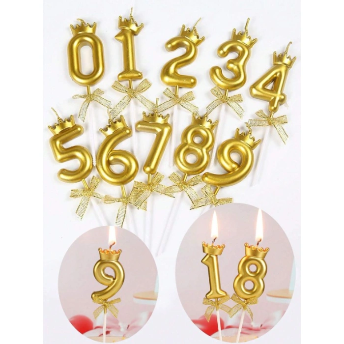 Lumanare pentru Tort Cifra 7, Model Coroana, Gold, , Party