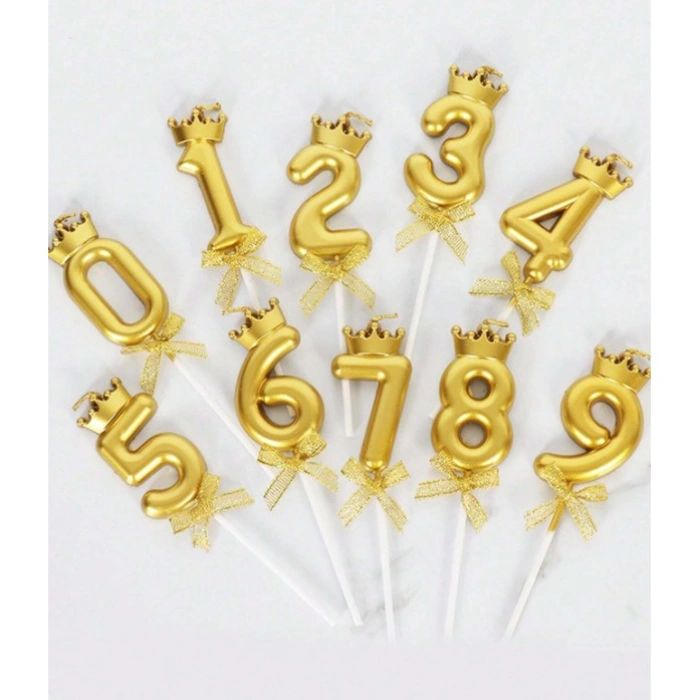 Lumanare pentru Tort Cifra 7, Model Coroana, Gold, , Party