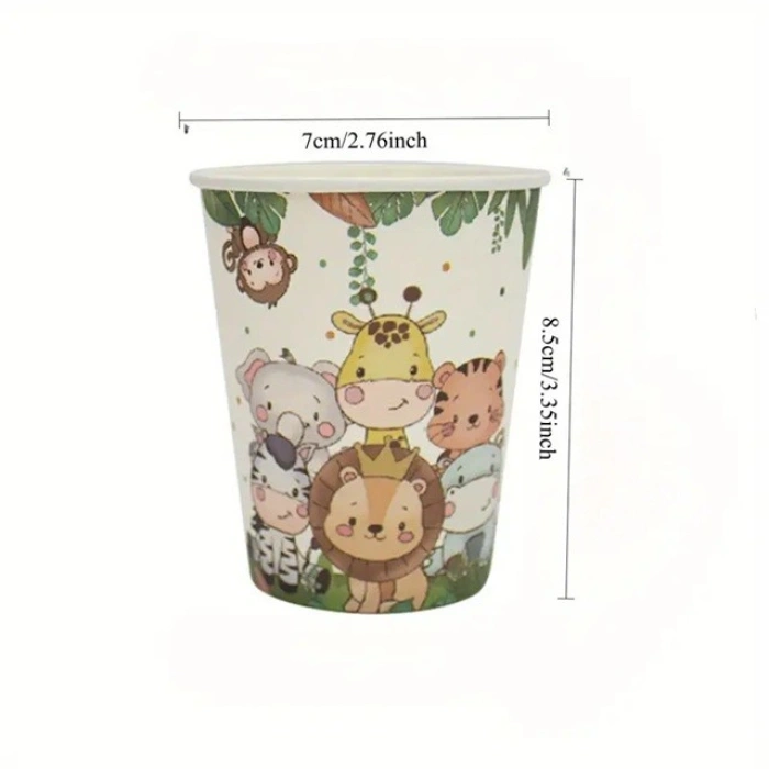 Set 10 Pahare, , Imprimeu Jungle, din Carton, 7 x 8.5 cm, Verde