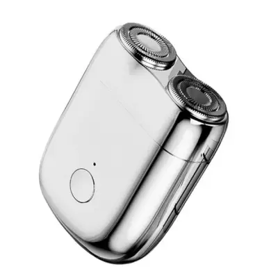 Mini Aparat de Ras Electric, , din ABS cu Fibra de Carbon, Portabil, Cap Rotativ Detasabil cu 2 Lame de Otel, Rezistent la Apa, Incarcare Type-C, Autonomie 45 min, Argintiu