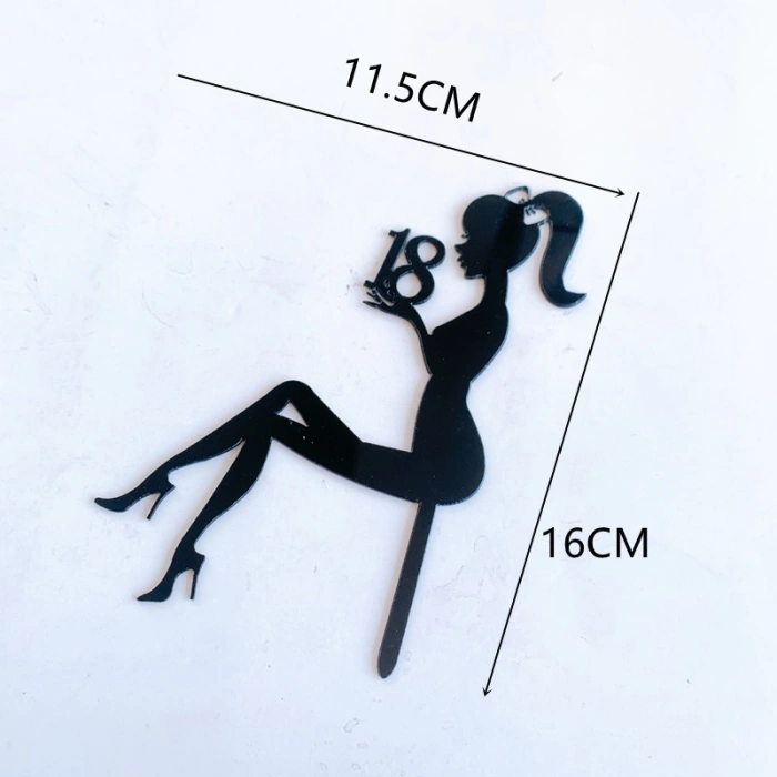 Decoratiune Topper pentru Tort, , Model Fata 18 Ani, Dimensiuni 16x11.5 cm, Tematica Majorat, Negru