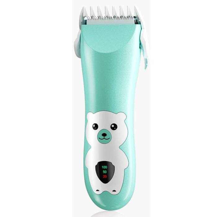 Masina De Tuns Bebelusi si Copii, , Display Digital, Lame Cermice si Inox, Fara Fir, Functie Anti Taiere, Silentios, 50 W, Rezistent la Apa, 2 Accesorii, Incarcator USB, Model Ursulet, Verde