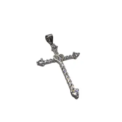 Pandantiv Argint 925 Cruce Mare cu Pietre si Inima, 2.24 g