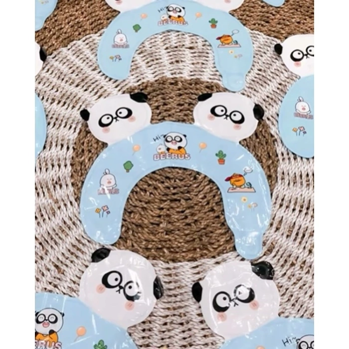 Balon din Folie Metalizata, , Tip Coronita cu Urechi, Model Panda Mirat, Ambalaj Individual, Pai Inclus, Umflare cu Aer sau Heliu, 30 x 27 cm, Bleu