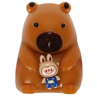 Jucarie Antistres Squishy, , cu Revenire Lenta, Squeeze Pinch Family, Model Urs, Ambalaj Transparent, 4.5 x 7.2 cm, Maro